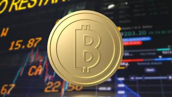 The gold bitcoin on chart background for business concept 3d rendering photo