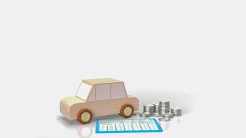 The toy wood car and blue calculator on white background  3d rendering photo