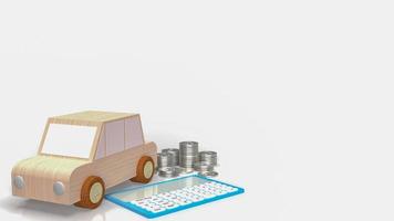 The toy wood car and blue calculator on white background  3d rendering photo