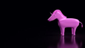 el unicornio rosa sobre fondo negro 3d renderizado foto