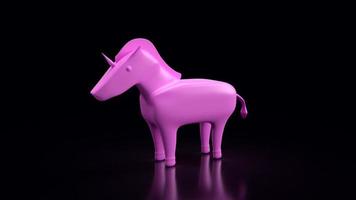 el unicornio rosa sobre fondo negro 3d renderizado foto