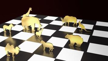 The wildlife gold plate on chess board 3d rendering photo