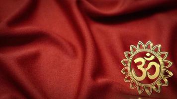 The gold ohm hindu symbol on red silk for background concept 3d rendering photo