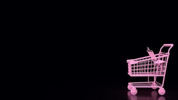 el carrito de compras rosa sobre fondo negro 3d renderizado foto