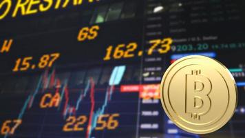 el bitcoin de oro en el fondo del gráfico para la representación 3d del concepto de negocio foto