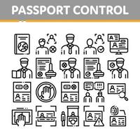 conjunto de iconos de colección de cheques de control de pasaportes vector
