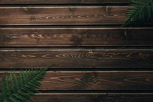 fern border on wooden background with copy space photo