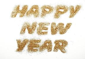 happy new year lettering in bright sequins on white background photo