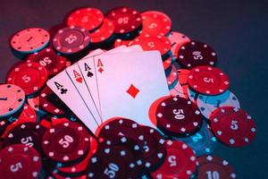 playing chips and playing cards close-up. the view from the top photo