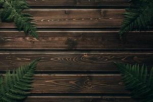 fern border on wooden background with copy space photo