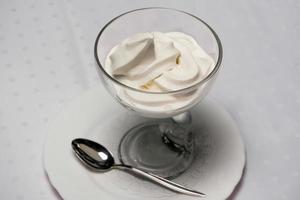 creamy ice cream as a dessert in a beautiful plate on the table photo