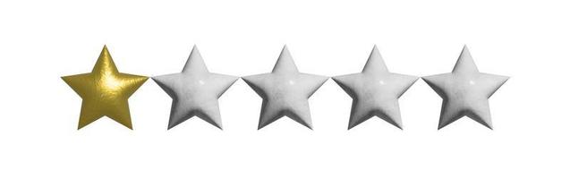 5 estrellas oro 1 estrella concepto de calificación blanca en compras en línea. diseño 3d realista del objeto. foto