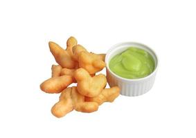 Deep-fried Patongo with Pandan Custard on White Background photo