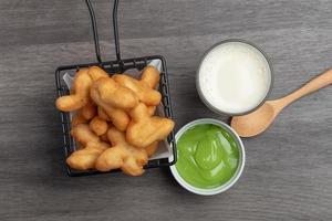 deep fried dough stick.Patongo soy milk pandan custard.Breakfast photo