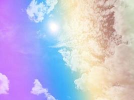 beauty sweet pastel purple gold colorful with fluffy clouds on sky. multi color rainbow image. abstract fantasy growing light photo