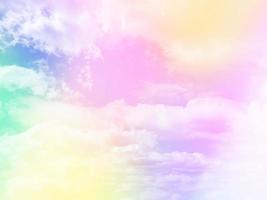 beauty sweet pastel purple yellow colorful with fluffy clouds on sky. multi color rainbow image. abstract fantasy growing light photo