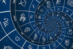 Astrological background with zodiac signs and symbol. photo