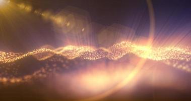 Abstract glowing yellow golden magic energy wave from particles and dots bright shiny on a dark background. Abstract background photo