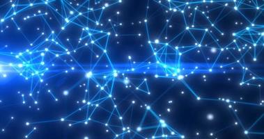 Abstract high tech blue glowing lines with dots and plexus triangles, abstract background photo