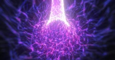 Abstract purple tunnel swirling from lines and particles of triangles glowing futuristic hi-tech with a blur effect on a dark background. Abstract background photo