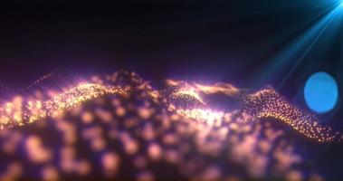 Abstract glowing yellow golden magic energy wave from particles and dots bright shiny on a dark background. Abstract background photo