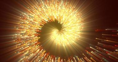 Abstract spiral tunnel of beautiful flying glowing magical particles bokeh energy orange fiery circles on a dark background. Abstract background photo