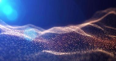 Abstract waves from particles and lines of yellow gold futuristic beautiful flying glowing magical energy with sun rays and blur effect. Abstract background photo