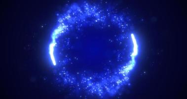 Abstract blue energy lines and cyclic circles with magic bokeh from particles, abstract background photo