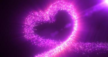 Abstract glowing festive love heart purple from lines of magic energy from particles on a dark background for Valentine's Day. Abstract background photo