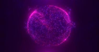 Abstract round blue to purple sphere light bright glowing from energy rays and magic waves from particles and dots, abstract background photo