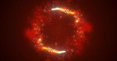 Abstract orange fiery lines and cyclic circles with energy magic sparks from particles, abstract background photo