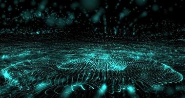Abstract background with green moving flying stripes, lines, waves of digital hi-tech smoke particles on the surface photo