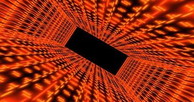 Abstract orange futuristic tunnel square rectangular grid of glowing neon lines digital beautiful magical energy on a dark background. Abstract background photo