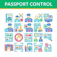 Passport Control Check Collection Icons Set Vector