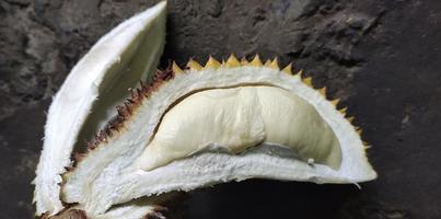 Portrait of durio zibethinus fruit flesh or commonly known as durian fruit. This fruit is often referred to as the king of fruit photo