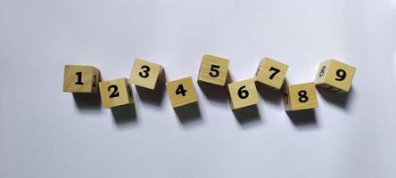 Number one to nine arrangement on wooden cubes, educational background photo