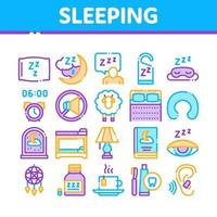 Sleeping Time Devices Collection Icons Set Vector