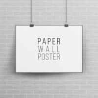 White Blank Paper Wall Poster Mock up Template Vector. 3D Realistic Illustration With Shadow. Brick Wall. vector