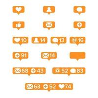 Notifications Icons Template Vector. Social network app symbols of heart like, new message bubble, friend request quantity number. Smartphone application messenger interface web notice set vector