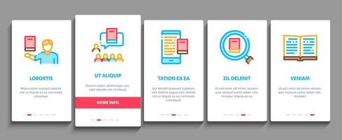 Reading Library Book Onboarding Elements Icons Set Vector