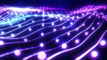 Abstract blue shiny glowing lines rays of energy and magical waves from particles and dots, abstract background. Video 4k, motion design