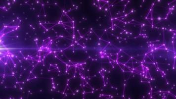 Abstract hi-tech purple glowing lines with dots and plexus triangles, abstract background. Video 4k, motion design