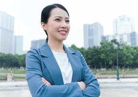 Photo of Asian businesswoman outdoors