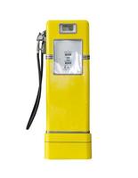 Vintage yellow fuel pump on white photo