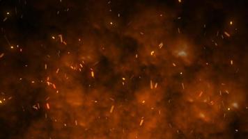 Abstract orange fiery sparks and smoke from a bonfire with fire, abstract background. Video 4k, motion design