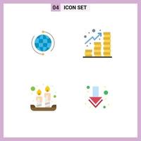 Editable Vector Line Pack of 4 Simple Flat Icons of globe revenue connection world candles Editable Vector Design Elements