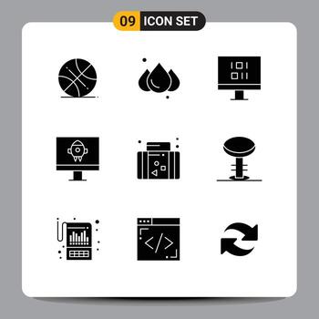 9 Solid Glyph concept for Websites Mobile and Apps vacation summer data suitcase startup Editable Vector Design Elements