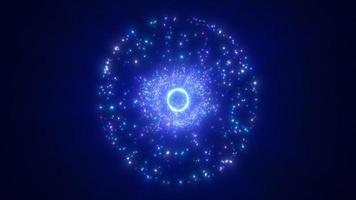 sphère bleue ronde abstraite molécule magique d'énergie rougeoyante avec des atomes de particules et de points cosmiques. fond abstrait. vidéo 4k, conception de mouvement video