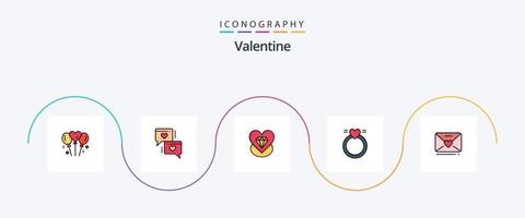 paquete de iconos de 5 planos llenos de línea de San Valentín que incluye amor. boda. diamante. amar. anillo vector