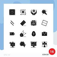 16 Universal Solid Glyph Signs Symbols of stationary education business operations stick zoom tool Editable Vector Design Elements